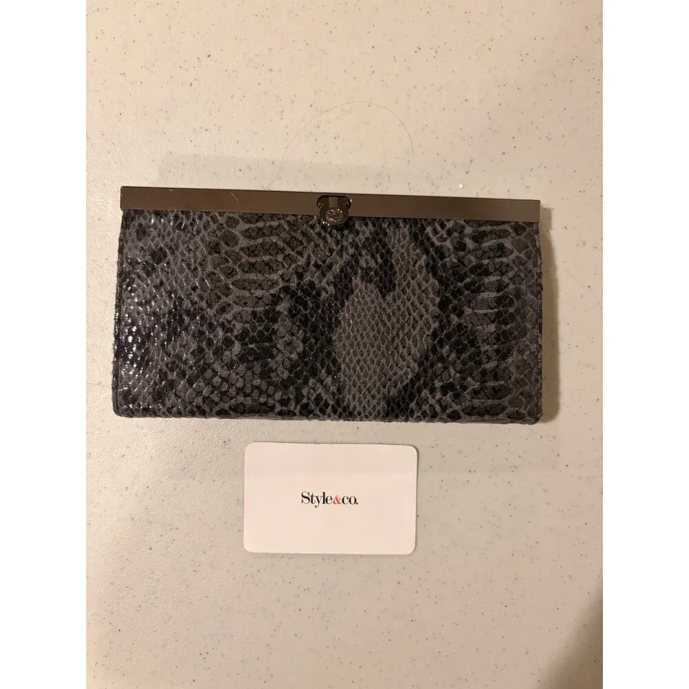 Style&co. Women’s Black/Gray Animal Print Wallet Folding Card Slots